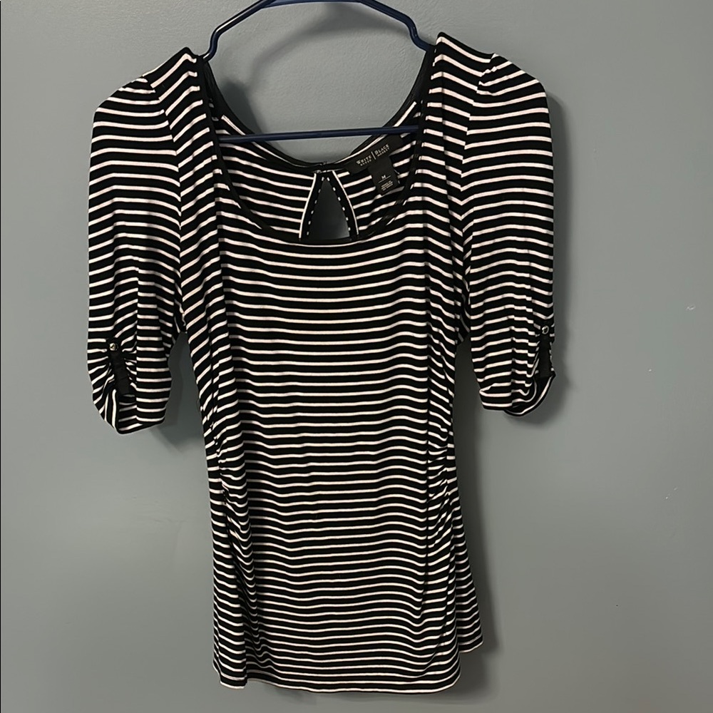 White House Black Market Black and White Striped Top